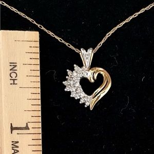 Solid Gold & Diamond Heart Shaped Pendant w/Chain